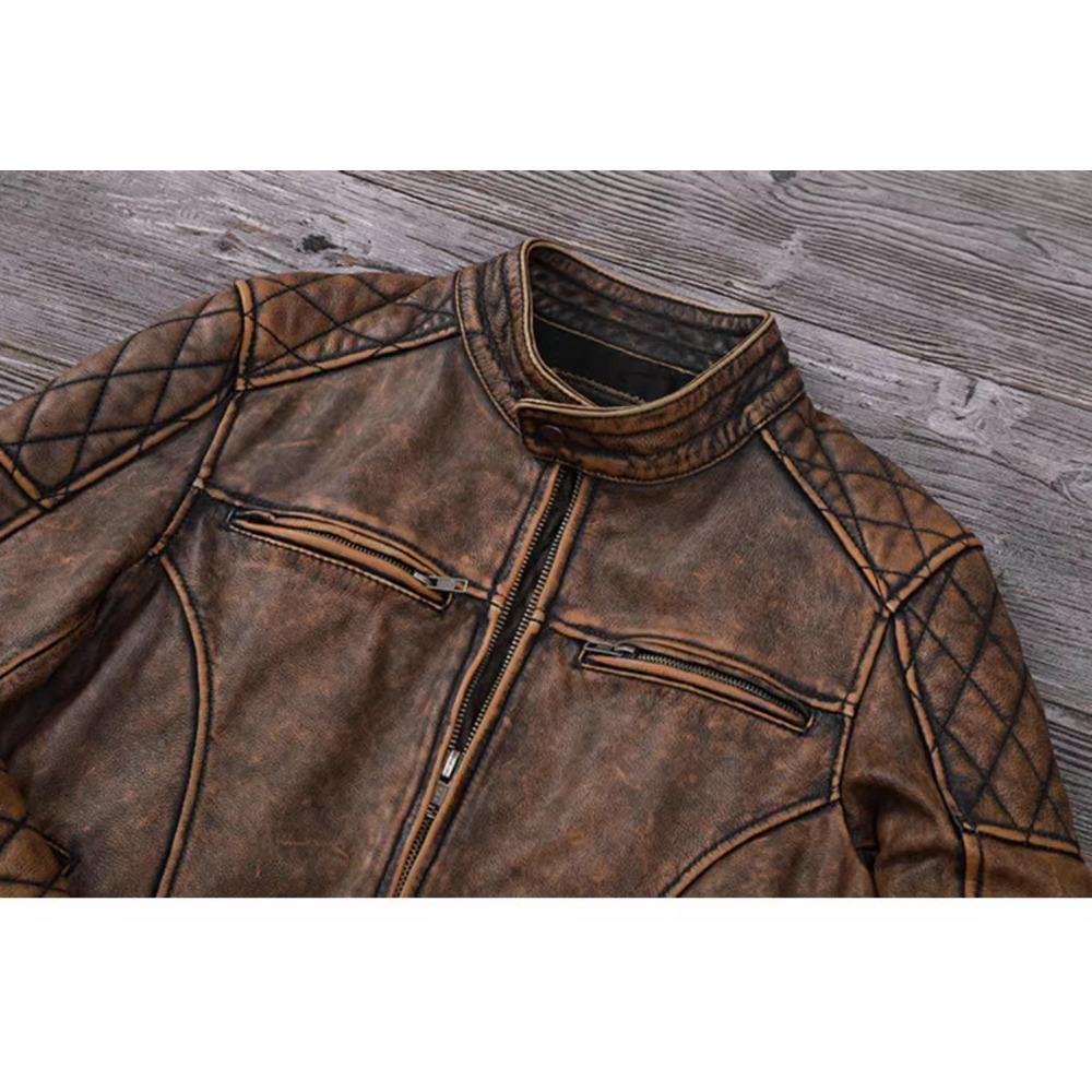 Китайский размер винтажная мужская коричневая кожаная куртка Genine коровья кожа мотоциклетный стиль коровьи куртки для мужчин осень
