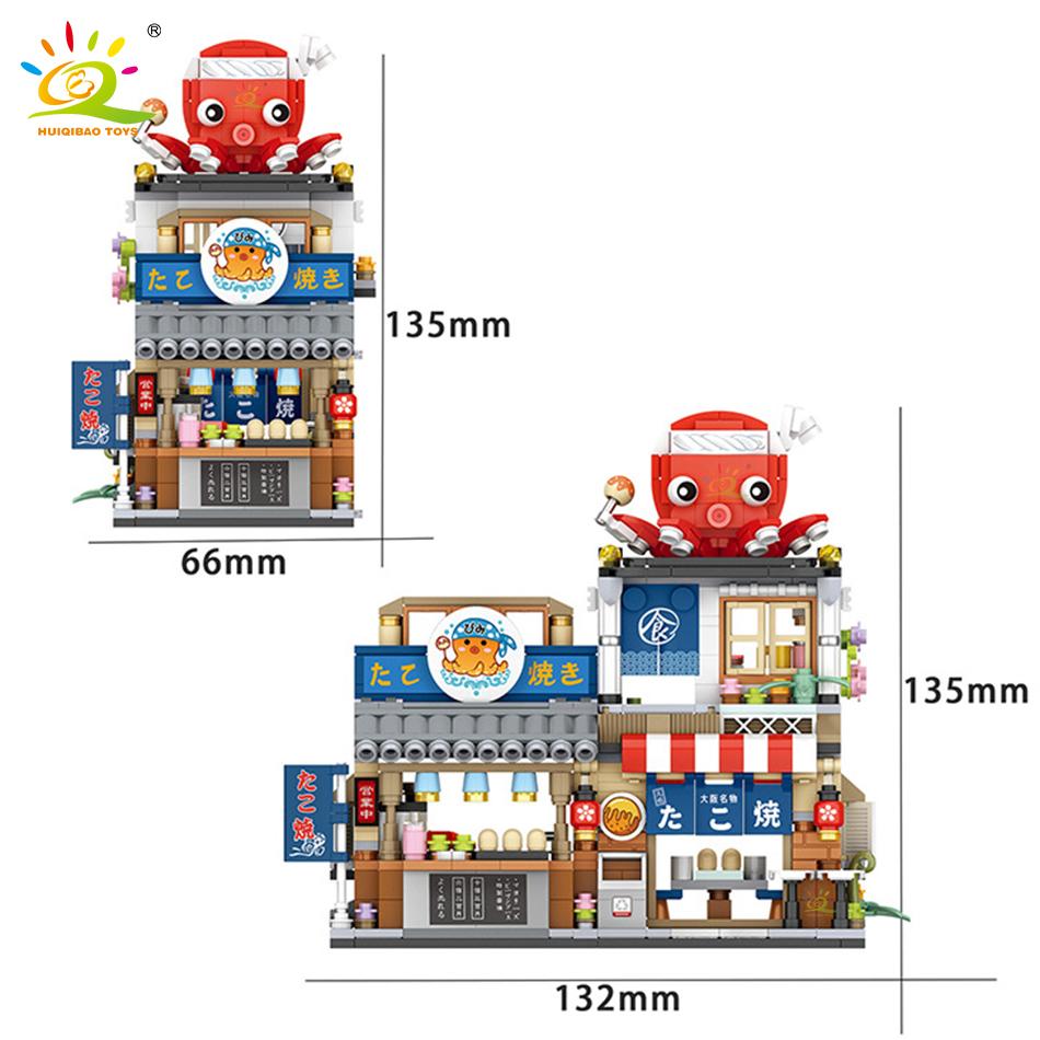 City Mini Уличный вид Китая Продуктовый магазин Мясная лавка Строительные блоки Японская еда Магазин мороженого Фигурки Кирпичики Игрушки Ребенок