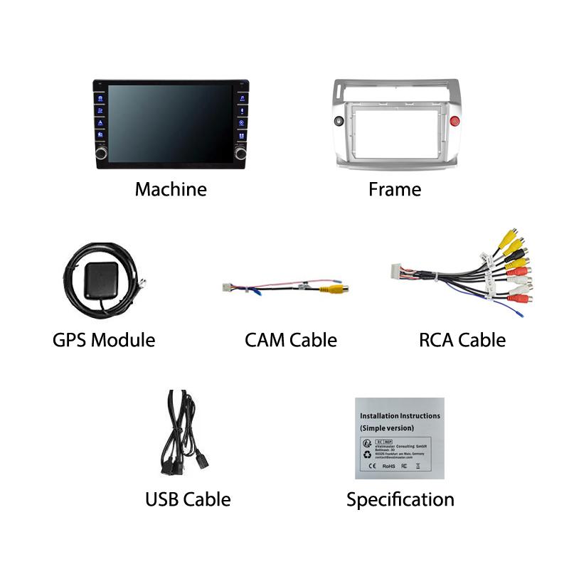 Для Citroen C4 C-Triomphe C-Quatre 2004-2009 с кнопкой, автомобильным радио, мультимедиа, 2Din, стерео аудио, Android-видео, 1 + 16 ГБ