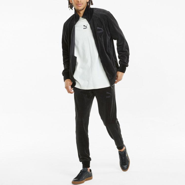 Puma Iconic T7 Embroidered Logo Retro Sports Велюровая спортивная куртка Мужская Верхняя одежда Черный 532936-01