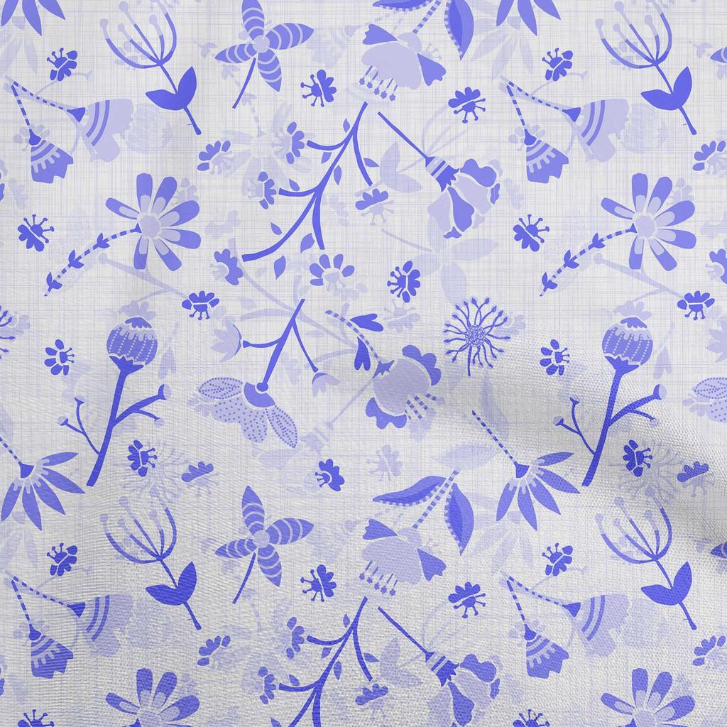 oneOone Cotton Flex Blue Fabric Florals Diy Clothing Quilting Fabric Print Fabric By Yard 40 Inch