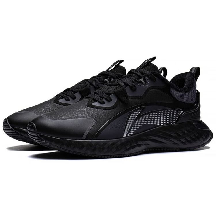 Li Ning Protective Cloud Fabric Synthetic Leather Shock Absorbing Non-Slip Wear-Stick Low-Top Casual Shoes Men sneakers Black AGLS219-1