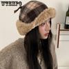 Retro Plaid Printed Women's Autumn Winter Retro Hats Solid Color Casual Versatile Warm Ear Protection Plush Inner Hats