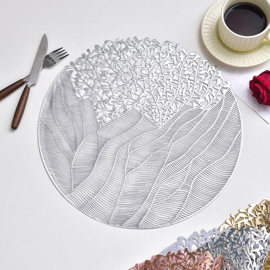 Круглые ПВХ Подставки под тарелки с узором из листьев с золотой фольгой, термостойкие, водонепроницаемые, для стола, создающие теплую атмосферу, для домашнего обеда, вечеринки, декор