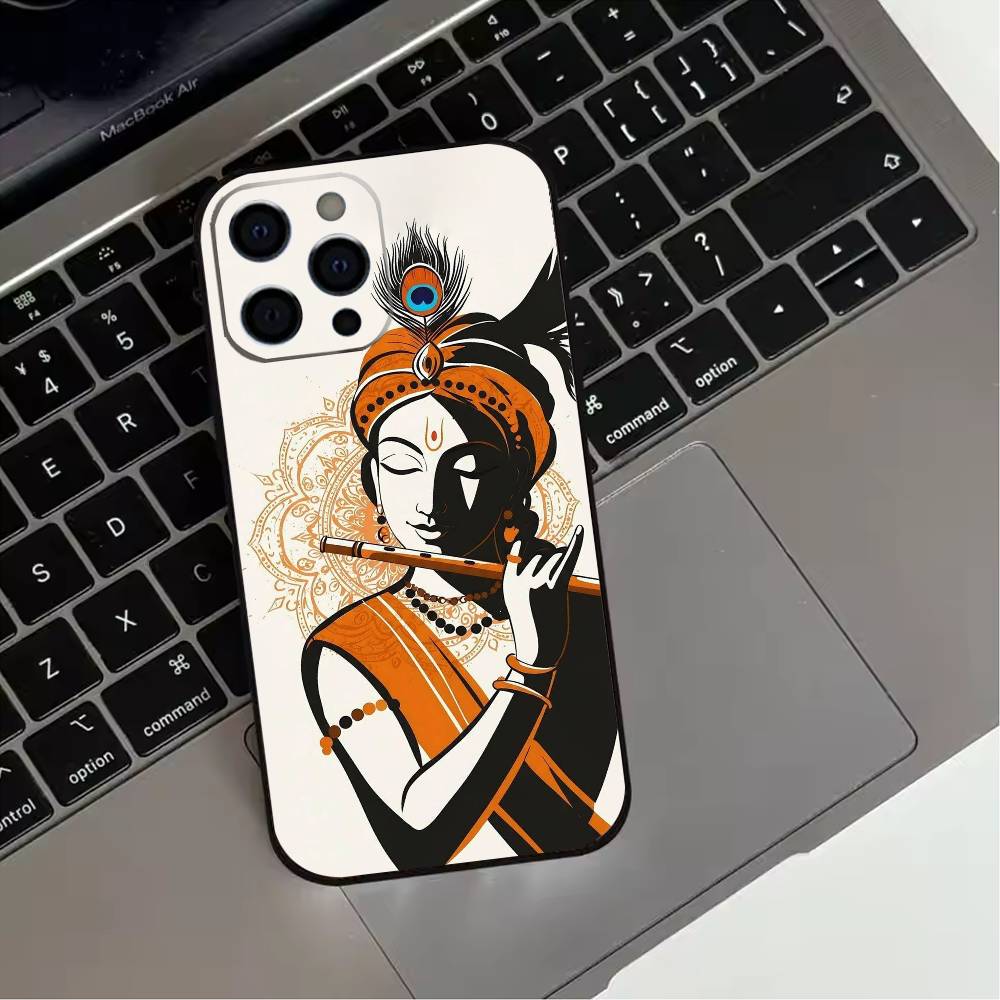 Indian God Lord Krishna Phone Case For iPhone 17,16,15,14,13,12,11 Plus,Pro Max,XS,Soft Silicone Black Cover