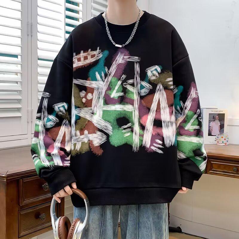 Модный мужской худи с граффити - Цветной, свободного кроя, пуловер на осень/зиму