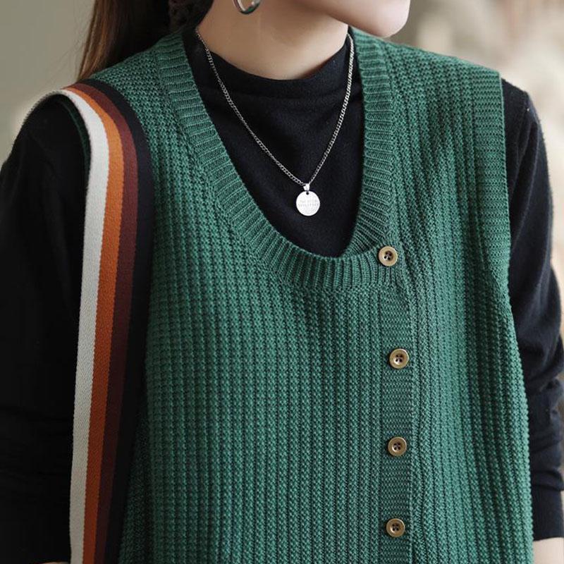 Жилет женский без рукавов топы вязаный жилет свитер оверсайз ретро свободный пуловер повседневный V-образный вырез жилет