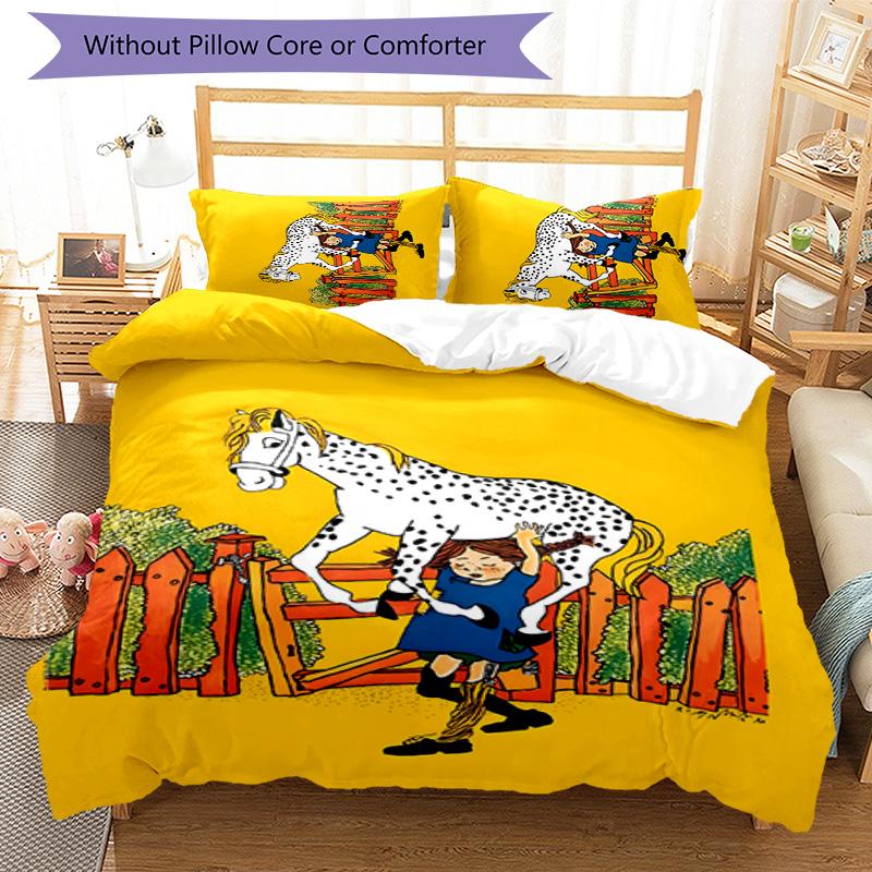 Pippi Longstocking 3pcs Bedding Set Duvet Cover Closure Includes 1 Duvet Cover & 2 Pillowcases for All Seasons Bedroom Home Dorm Decor