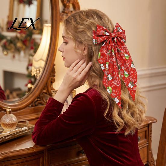 Gift for Christmas Hair Ornaments Bows Women Girls, Snowman Bow Clips, Handmade Red Green Large Ribbon Clips Festive Bows, Holiday Ribbons with