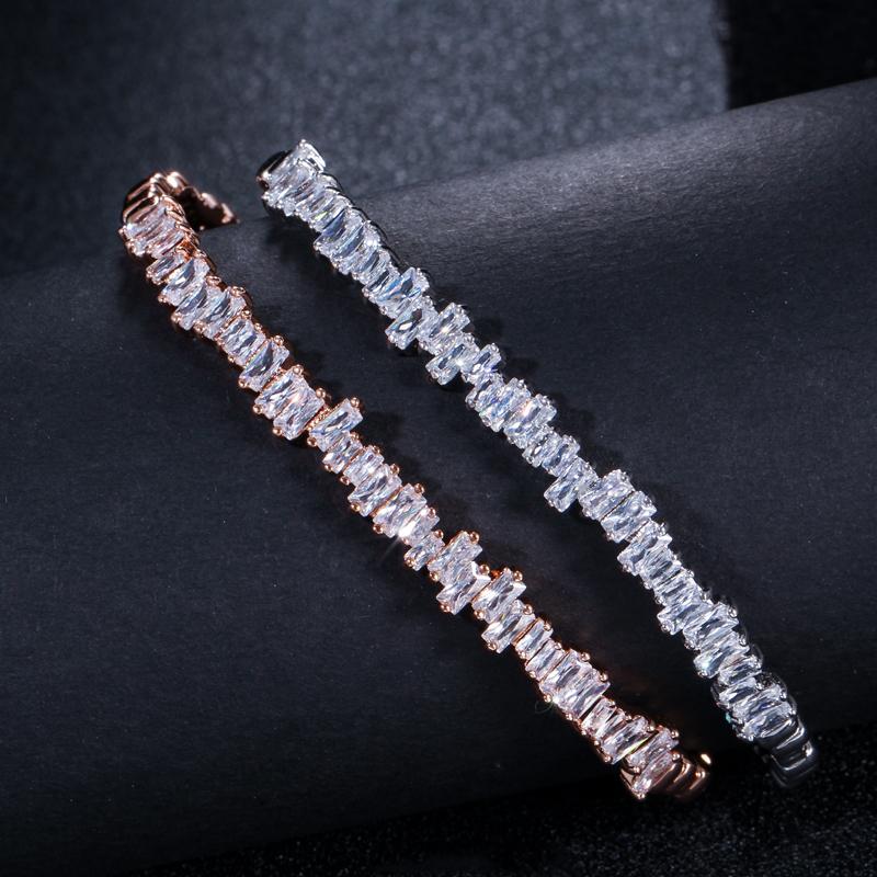 Браслет WWJ Noble Vogue Square Cut Baguette с кубическим цирконием и открывающейся манжетой