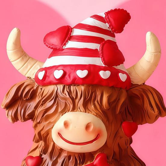 2 Pcs Valentine's Day Highland Cow Statue Cute Resin Highland Cow Figurine with Heart And Cupid Arrow for Tabletop Indoor Tiered Tray Shelf Decor