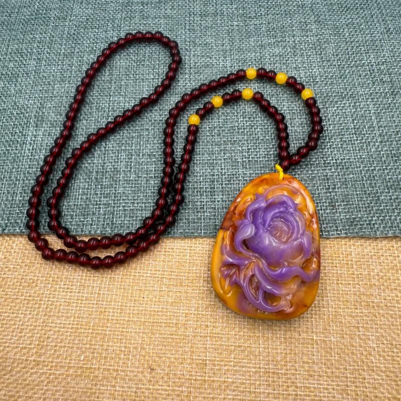 Chinese Style Purple Hand Carved Pixiu Gourd Pendant Necklace Long Sweater Chain Winter Women Jewelry Mother'S Day Gift