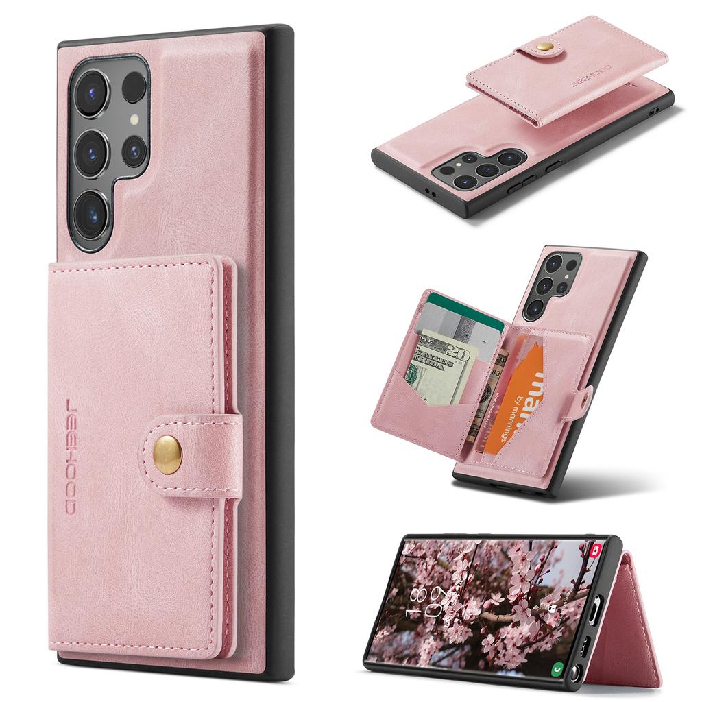 For Samsung Galaxy S25 Ultra Case JEEHOOD J01 Retro Leather Phone Back Cover with Detachable Magnetic Card Holder