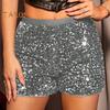 Женские клубные шорты со сверкающими пайетками, высокой эластичной резинкой на талии, плиссированные, мягкие, облегающие, длиной выше колена, сценическое шоу, танцевальные фестивали, вечерние мини-шорты