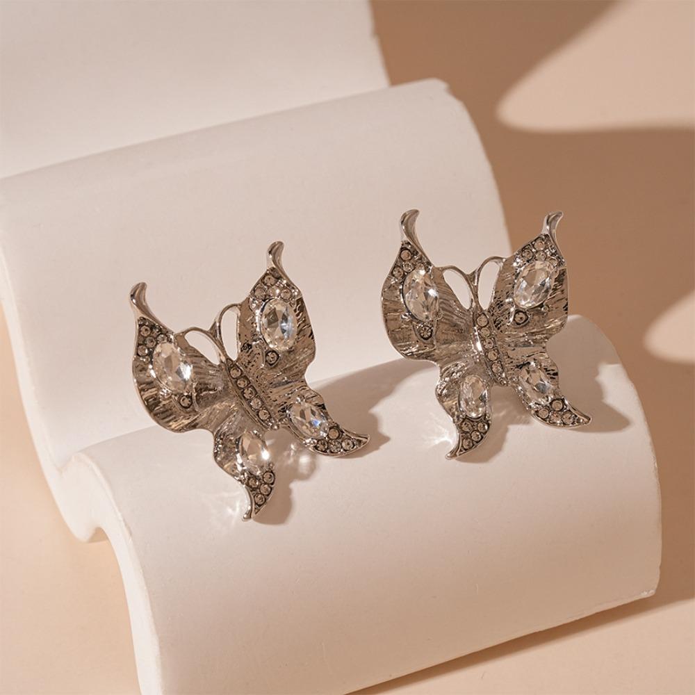Vintage Butterfly Earrings Rhinestone Ear Studs Luxury Women Jewelry Accessory  Party