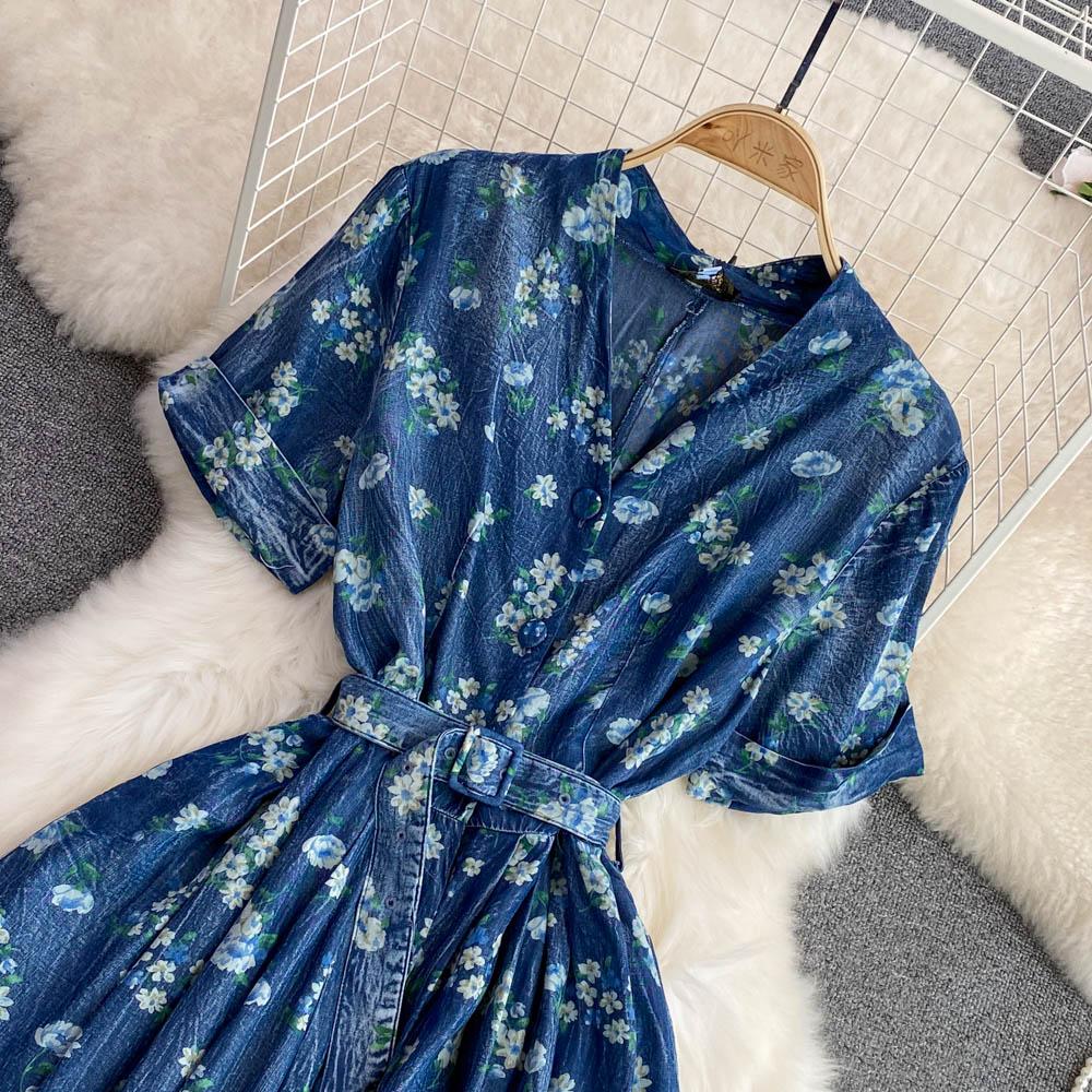 RUGOD Летнее элитное темпераментное платье трапециевидной формы с v-образным вырезом и короткими рукавами и короткими рукавами, тонкое платье трапециевидной формы с принтом, элегантное длинное свободное платье