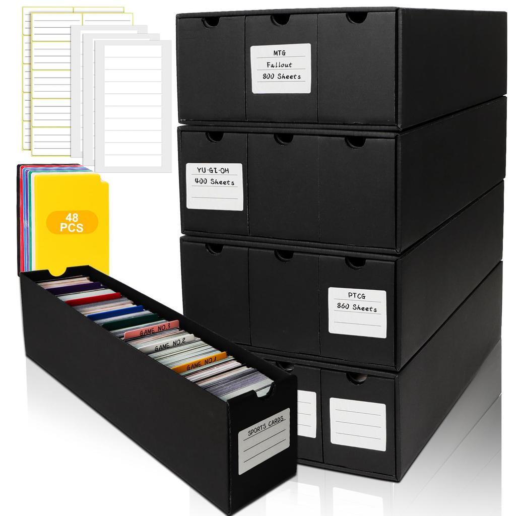 Коробка для хранения коллекционных карточек QLOUNI с коробкой, органайзером на 48 карточек для коллекционных карточек TCG MTG PTCG, бейсбольных карточек с этикетками, лентой 12-600CT и разделителями,