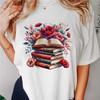 Женская футболка 'Книга и Цветы' Милая Короткий рукав Женская футболка Повседневная С круглым вырезом Модная Летняя Трендовая Женская Графическая Базовая футболка