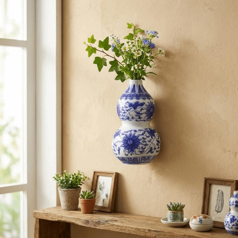 Antique Blue White Porcelain Wall Hanging Ceramic Vase Wall Hanging Vase  Living Room Decor