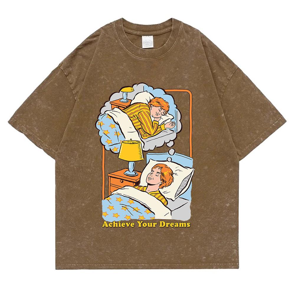 Достигни своей мечты, стираная ретро-футболка для мужчин, модная хлопковая футболка, одежда, высококачественная дышащая футболка, топы