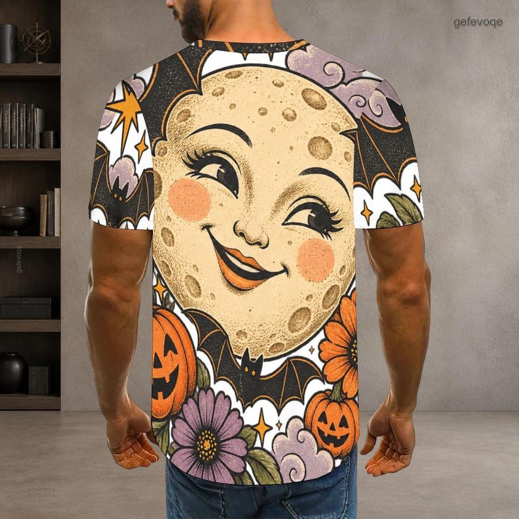 Men Plus Size Round Neck Short Sleeve Halloween Opossum Pumpkin Printed T Shirt