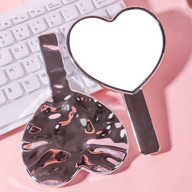 Portable Ins Liquid Shape Heart Mirror Handheld Desktop Cosmetic Mirror Makeup Mirror Travel Metallic High Definition Mirror