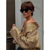 Women Fashion Sequins Shiny Short Jacket Elegant Long Sleeves Stand Collar Crop Coat Autumn Ladies High Street Partywear