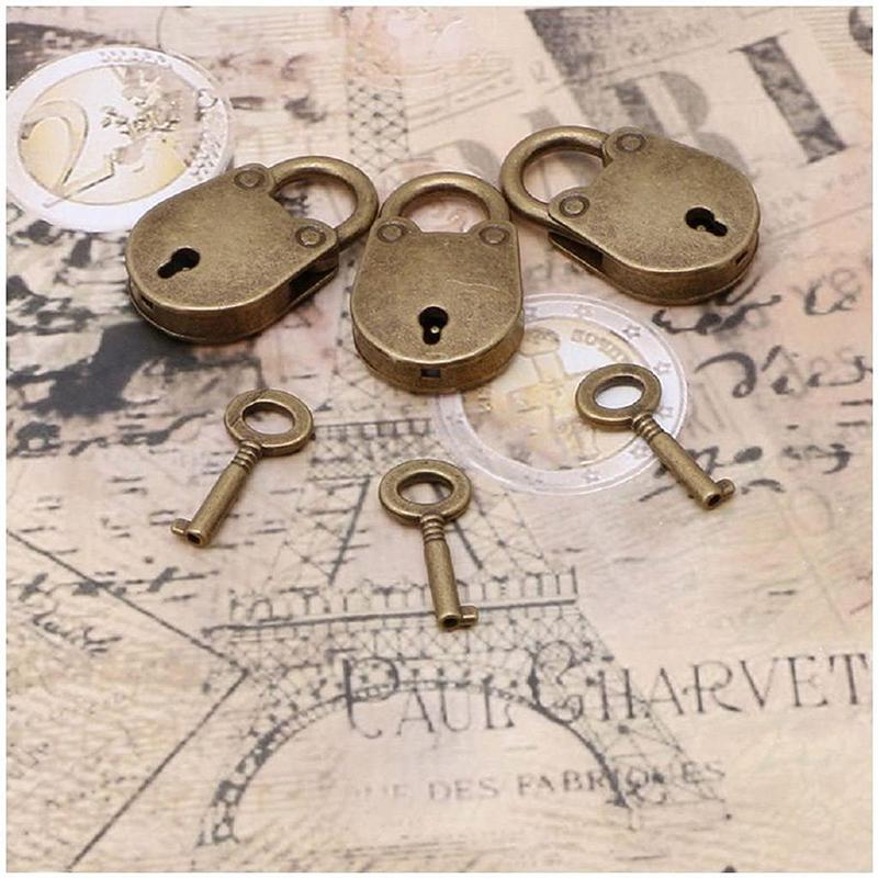 Old Vintage Style Metal Locks Mini Padlock Small Luggage Box Key Lock Bronze Color Home Usage Hardware Decorations