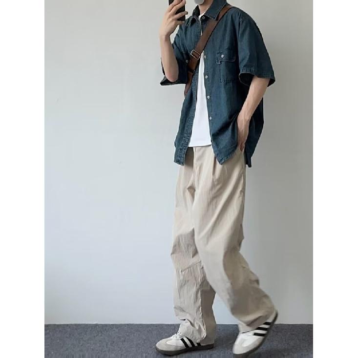 Мужская летняя рубашка с коротким рукавом, мужская ретро свободная повседневная рубашка с рукавом пять четвертей, модная брендовая рубашка для верхней одежды