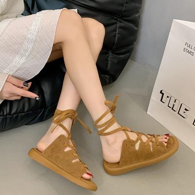 2025 лето новые сандалии с ремешком на щиколотке с круглым носком, удобная пляжная обувь, внешняя торговля, большой размер, сандалии на платформе женские
