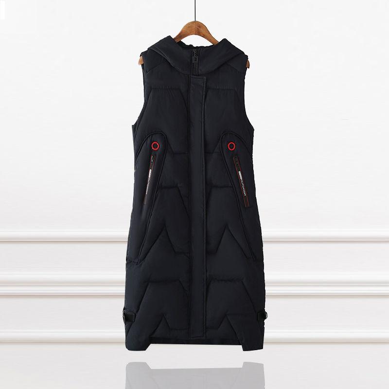 Autumn and Winter Down Cotton Vest Long Over The Knee Cotton Hooded Vest Sleeveless Thermal Vest with Camisole for Women