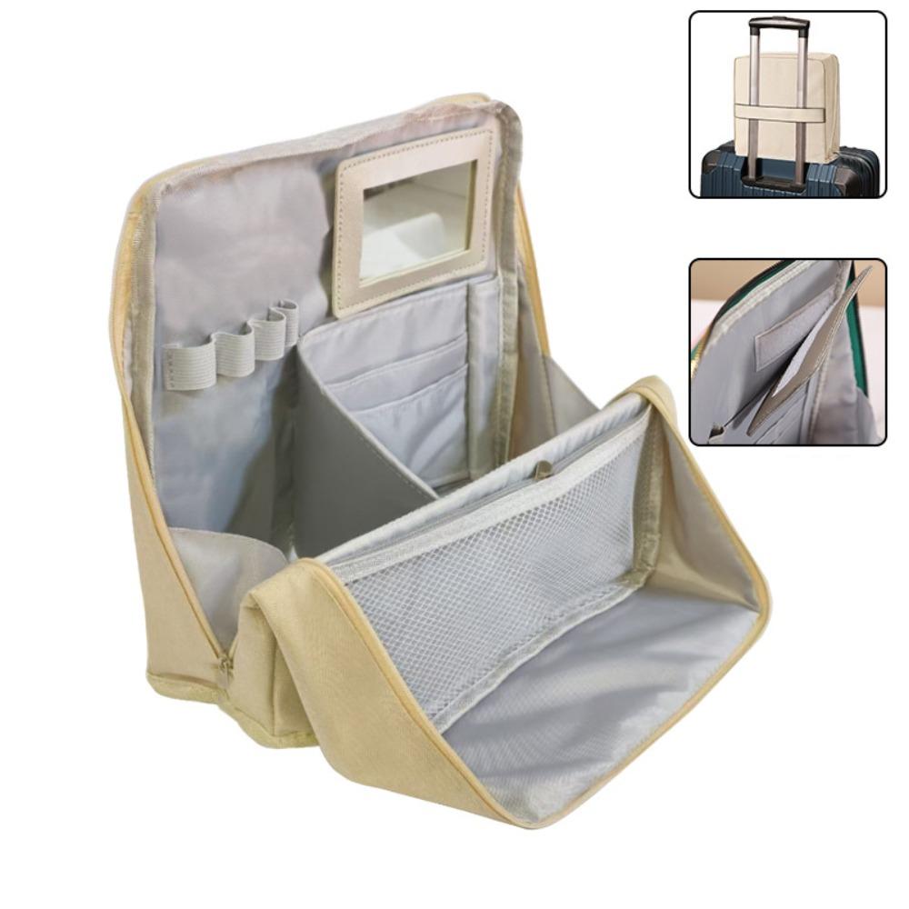 Large Capacity Vertical Makeup Bag Standable Multi-Compartment Skincare Storage Bag with Mirror Partitioned Cosmetic Organizer
