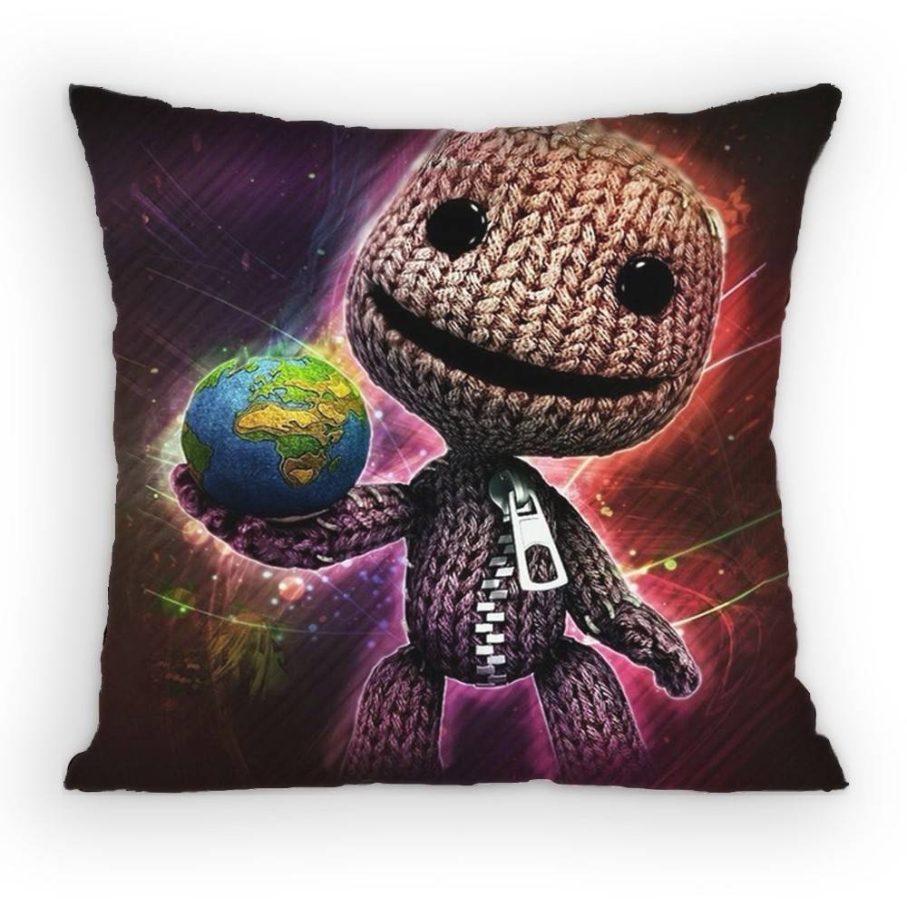 Funny LBP Sackboy Cartoon Style Pillow Case Antidustmite Pillowcase Invisible zipper silky short plush Sofa cushion cover