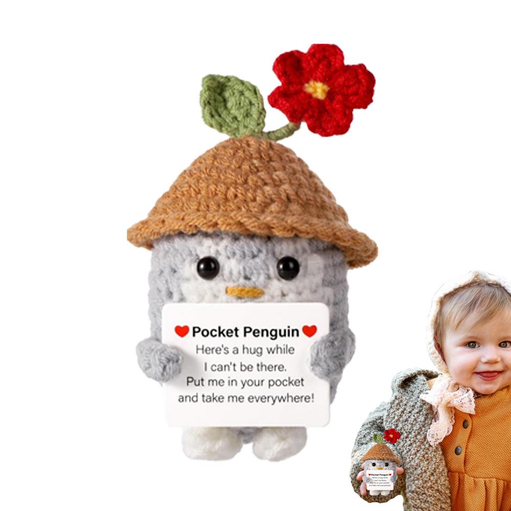 Funny Positive Penguin Collectible Doll With Encouragement Card Small And Cute Toy Wearing Hat Doll For Cheer Up Decorations