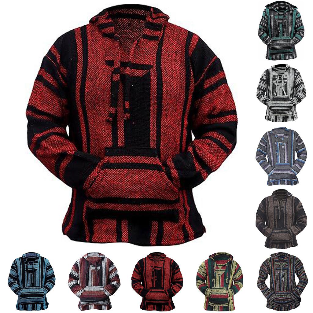 Мужское Худи в Трайбл Стиле Комфортное С Капюшоном С Длинными Рукавами