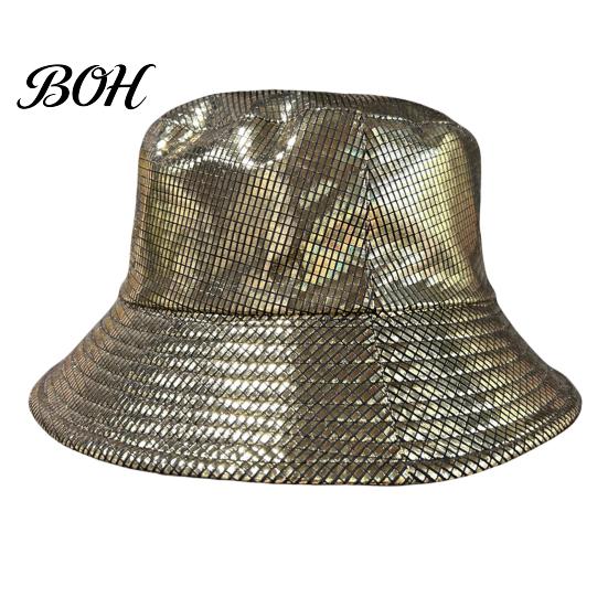 Checkered Glitter Hat Shiny Fabric Bucket Hat, Rainproof Reflective Party Colorful Fish Scale Water-repellent Pattern Sun Protection Fisherman