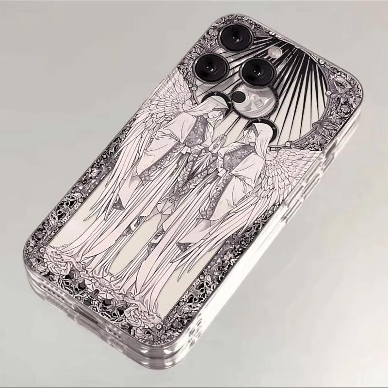 Ретро Чехол-ангелочек Купидон Средневековье для iPhone 17 Air 16 15 14 13 12 11 Pro Max Plus Mini X 8 7 Мягкий Прозрачный Чехол