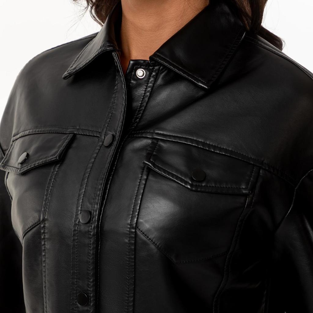 Women’s Jackets Faux Leather Long Sleeves Single Breasted Crop Top Punk Jacket Short Motorcycle Coat Fashion Out Wear