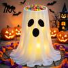 Trick or Treat Candy Table Halloween Decoration with 8-Mode Remote Control LED Light, Ghost Bowl Holiday Storage Tripod Stand, Cute Holder