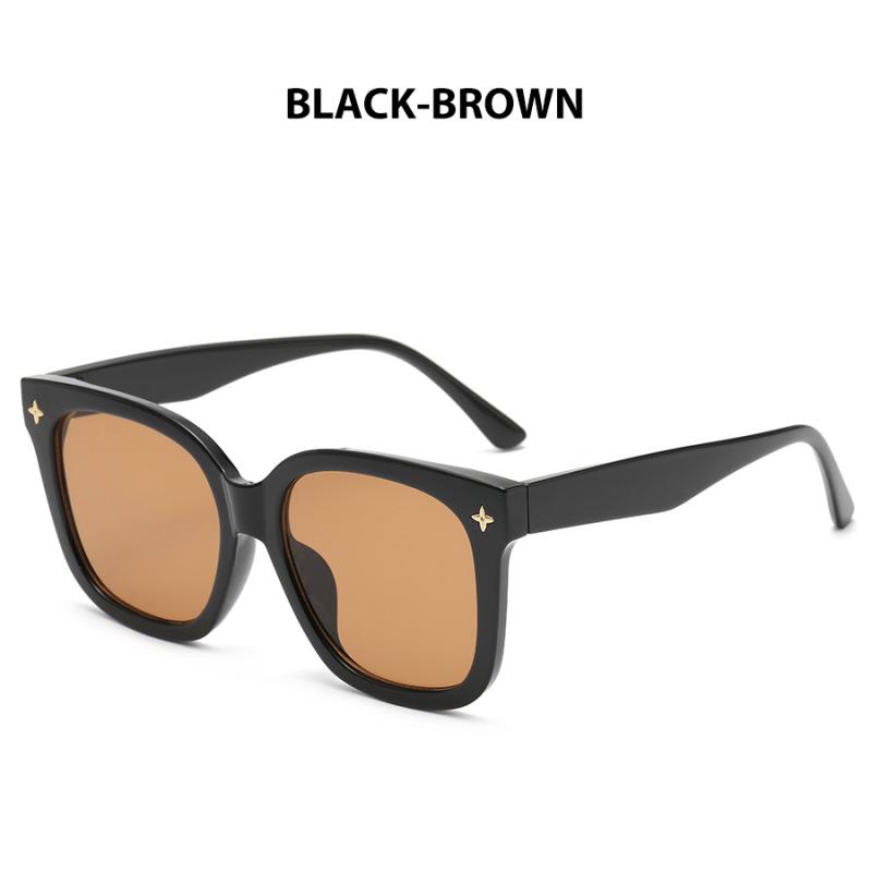 Korean Version of Trendy Black Frame Brown Sunglasses for Women, High-end Ins Internet Celebrity Style Sunglasses for Big Face and Slimming