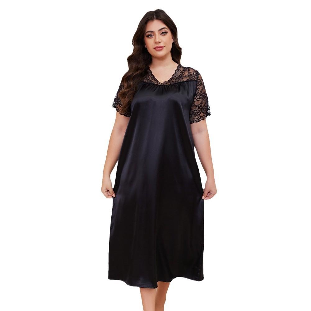Женское платье большого размера, новое, Ice Silk, юбка для сна с короткими рукавами, свободная повседневная домашняя одежда, пижама