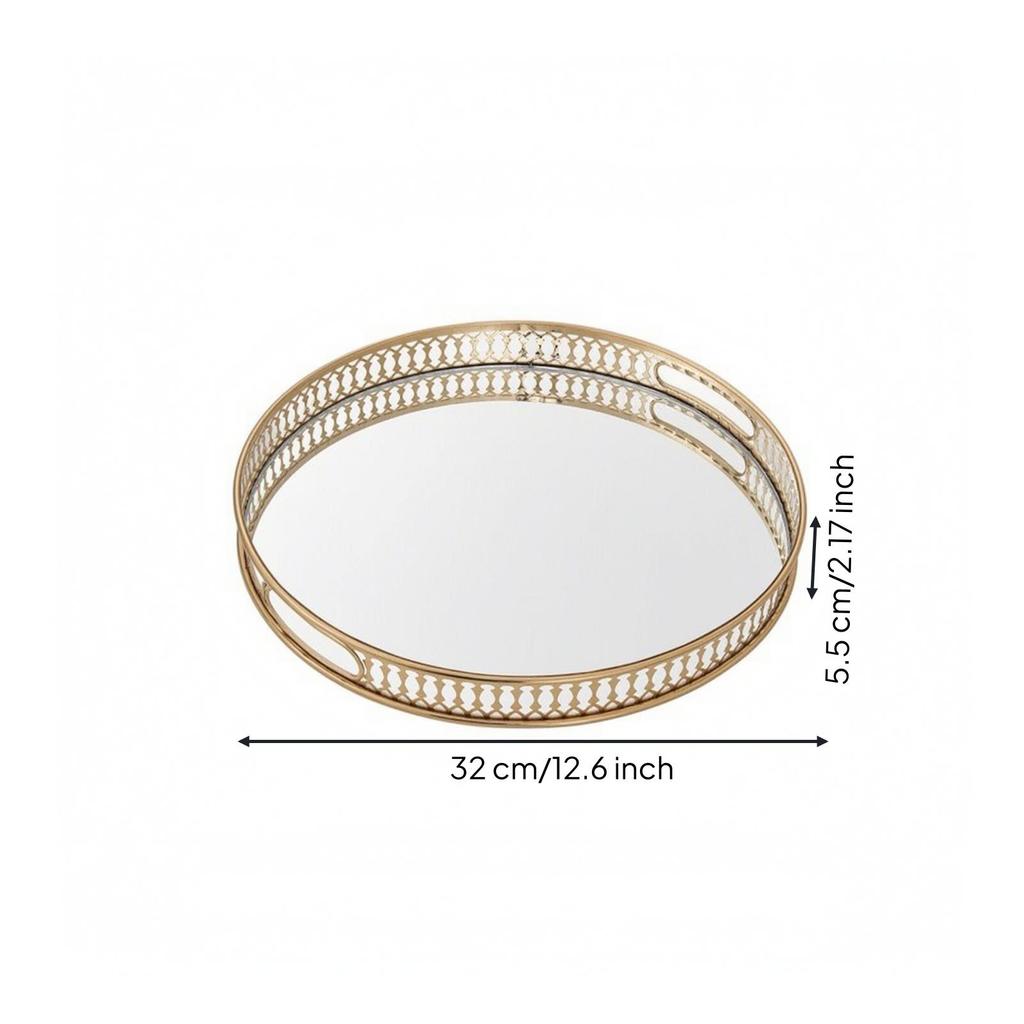 Mirrored Tray Round with Base Low Silhouette for Coffee Table