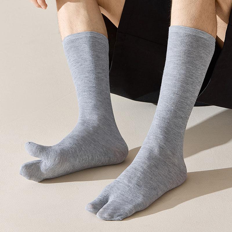 5 пар мужских носков с пальцами, длинные, хлопковые, однотонные, влагоотводящие, дышащие, высокие, мягкие, для вечеринки, платья, носки с двумя пальцами, до икры, джентльменские