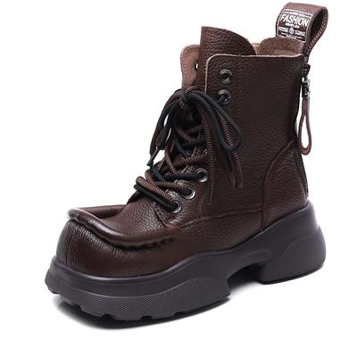 Модные женские ботинки 5,5 см на молнии, мокасины на платформе, ретро, осень-зима, плюшевые, весенние, из натуральной коровьей кожи, британские, на танкетке, этнические