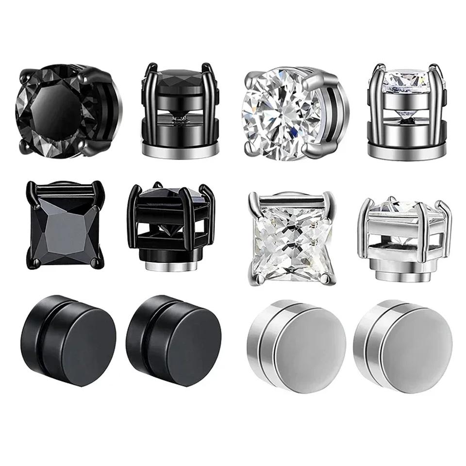ZAKOL Crystal CZ Strong Magnetic Ear Stud Clip Earrings for Men Women Punk Round Zircon Magnet Earrings Non Piercing Jewelry