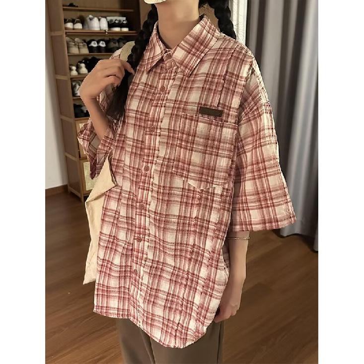 Летняя новая повседневная рубашка с рукавами пять четвертей, свободная рубашка большого размера с короткими рукавами для мужчин и женщин