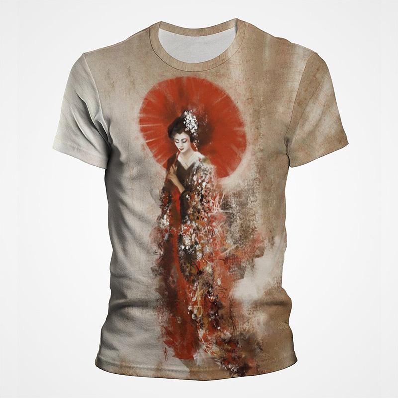 Винтажные японские футболки с рисунком тушью, старинные женские футболки с 3D-принтом для мужчин, повседневные уличные топы, новые летние детские дышащие вещи