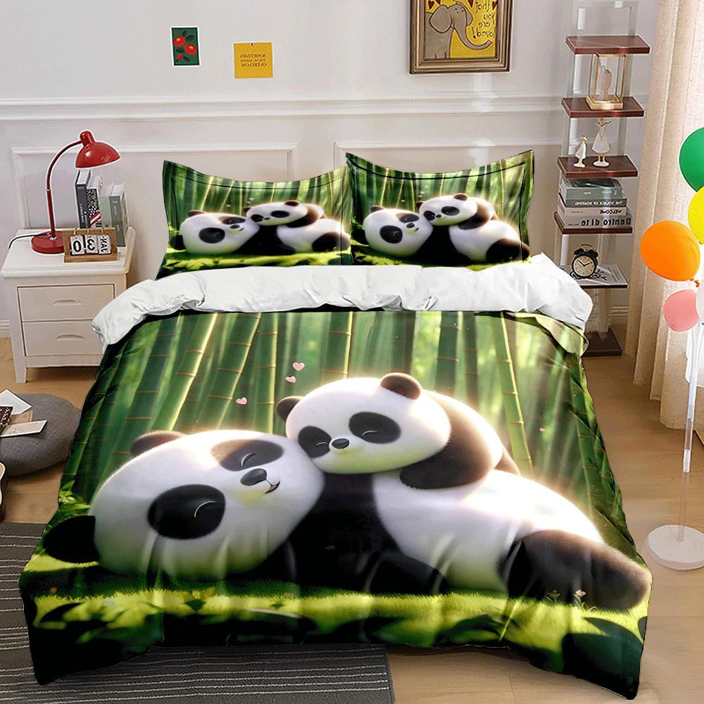 "Panda-Themed Cozy Relaxation Set" Exquisite three-piece bedding set gift for kids and adults