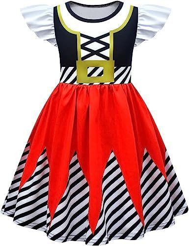 Girls Dreamy Ruffled Sleeve Round Neck Dress with Ethereal 3D Print