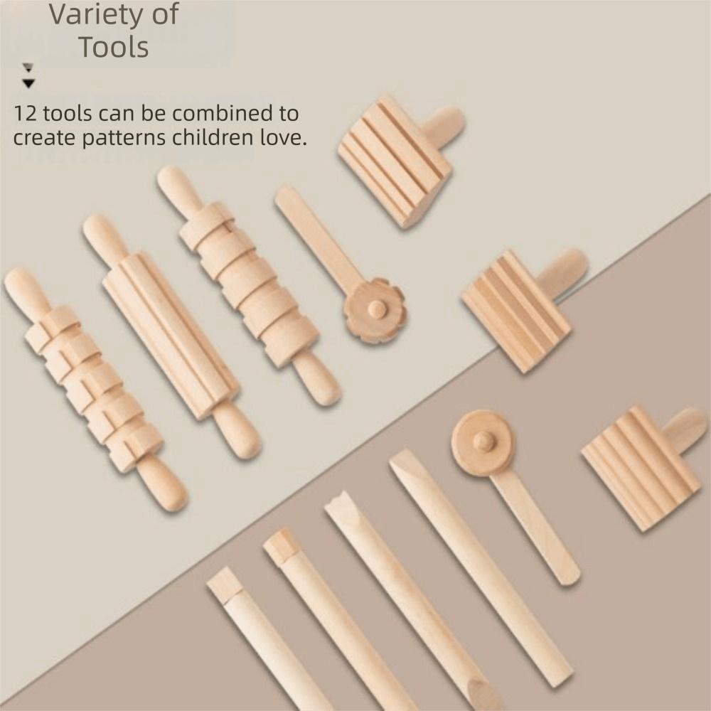 12Pcs Set DIY Hand Crafted Clay Dough Tools Mud Roll Pressed Clay Toys Pretend Utensils